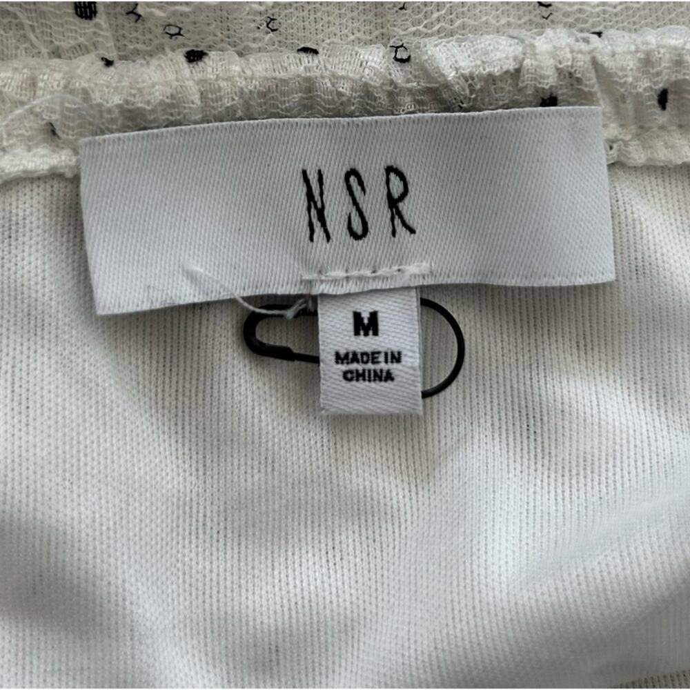 NSR‎ White & Black Dotted Puff Sleeve Sheer Blouse Size Medium - Picture 5 of 6